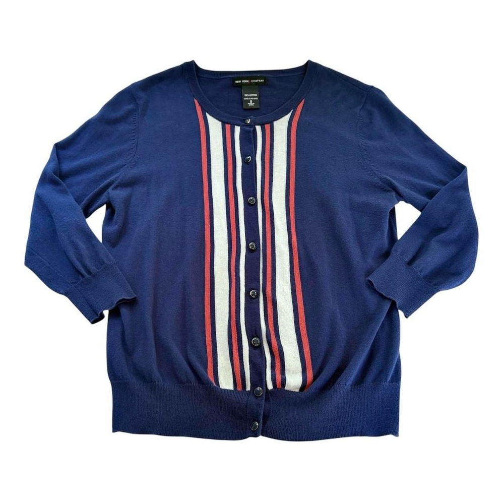 New York & Co. Navy Striped Cardigan